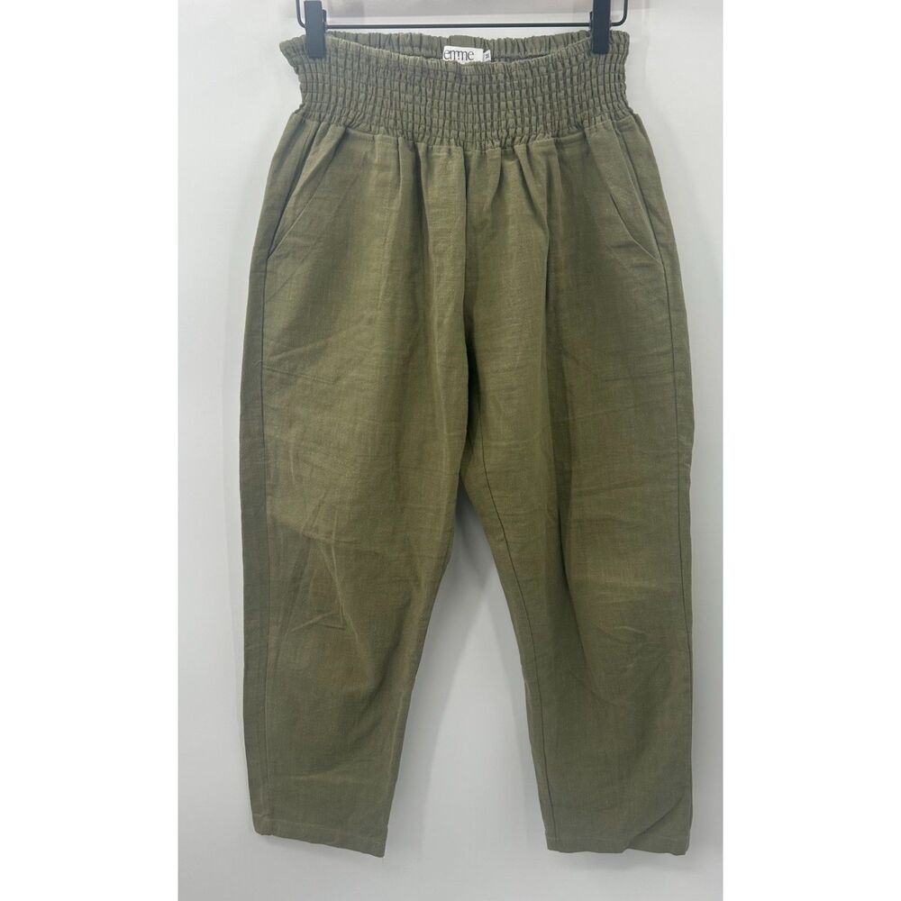 Emme Mama Maternity Transitional Pants Linen Smocked Green M - Picture 1 of 5